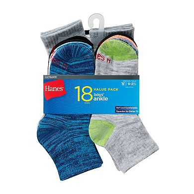 Boys 4-20 Hanes 18-Pack Comfortable Active Ankle Socks Set