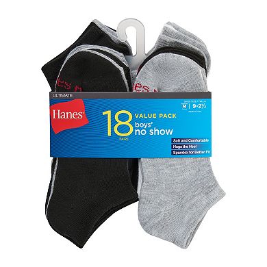 Boys 4-20 Hanes® 18 Pairs Ultimate No Show Socks