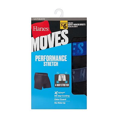 Boys 4-20 Hanes® 5+1 Bonus Pack Moves Ultimate Performance Stretch Moisture Wicking Boxer Briefs Underwear