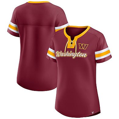 Women's Fanatics Burgundy Washington Commanders True Catch Iconic Rhinestone Bling Athena Lace-Up T-Shirt