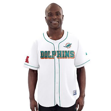 Men's�Starter White Miami Dolphins Relay Full-Button Baseball Jersey
