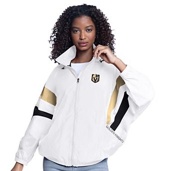 Women's G-III Sports by Carl Banks White Vegas Golden Knights Game News Oversized Full-Zip Hoodie Jacket
