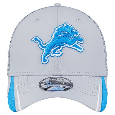 Men's New Era Gray Detroit Lions Game Day Linear 39THIRTY Flex Hat