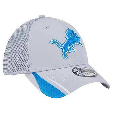 Men's New Era Gray Detroit Lions Game Day Linear 39THIRTY Flex Hat