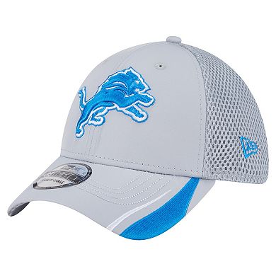 Men's New Era Gray Detroit Lions Game Day Linear 39THIRTY Flex Hat