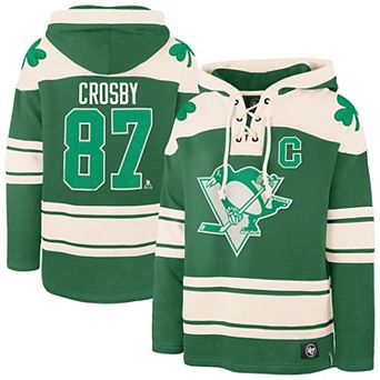 Men's '47 Sidney Crosby Kelly Green Pittsburgh Penguins St. Patrick's Day Player Name & Number Lacer Pullover Hoodie