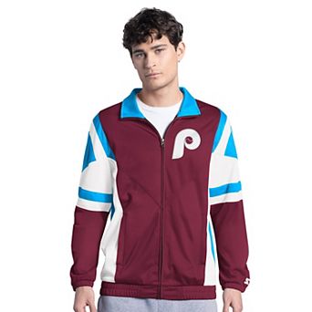 Men's Starter Burgundy/Light Blue Philadelphia Phillies Contender Tricot Full-Zip Track Jacket