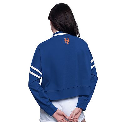 Women's Starter Royal New York Mets Power Play Cropped Pullover Sweatshirt
