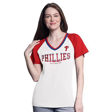 Women's�G-III 4Her by Carl Banks White/Red Philadelphia Phillies Ball Park Raglan V-Neck T-Shirt