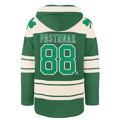 Men's '47 David Pastrnak Kelly Green Boston Bruins St. Patrick's Day Player Name & Number Lacer Pullover Hoodie