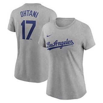 Women's Nike Shohei Ohtani Heather Gray Los Angeles Dodgers Fuse Name & Number T-Shirt