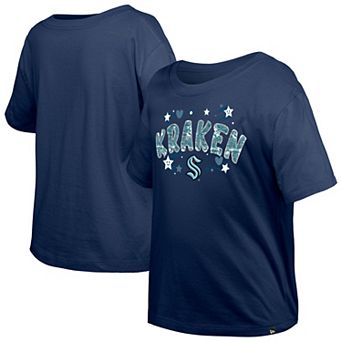 Girl's Youth New Era Deep Sea Blue Seattle Kraken Flip Sequin T-Shirt