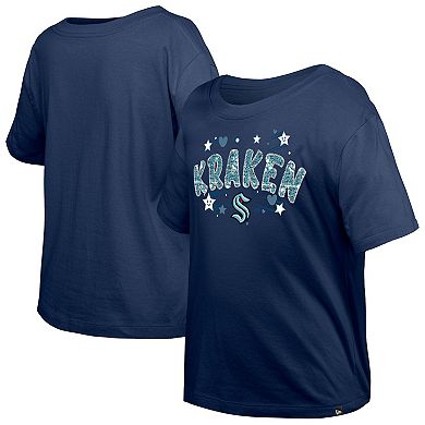 Girl's Youth New Era Deep Sea Blue Seattle Kraken Flip Sequin T-Shirt