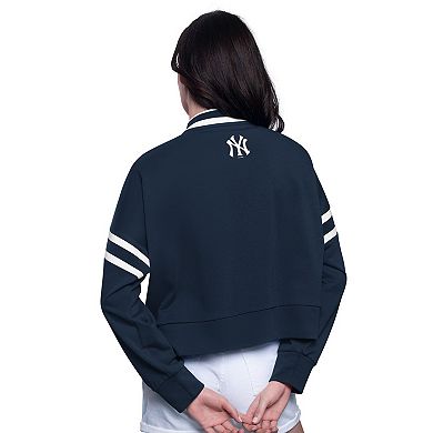 Women's Starter Navy New York Yankees Power Play Cropped Pullover Sweatshirt