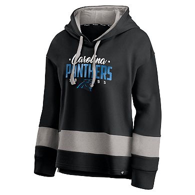 Women's Fanatics Black/Gray Carolina Panthers Huddle Up Fundamental Fleece Color Block Pullover Hoodie