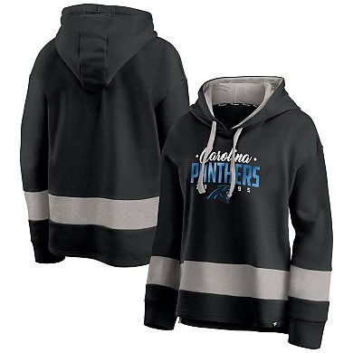 Women's Fanatics Black/Gray Carolina Panthers Huddle Up Fundamental Fleece Color Block Pullover Hoodie