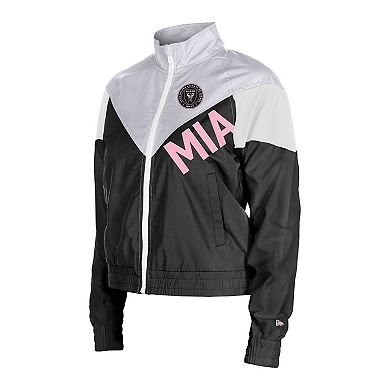 Women's 5th & Ocean by New Era Black Inter Miami CF Leisure Cropped Full-Zip Windbreaker Jacket