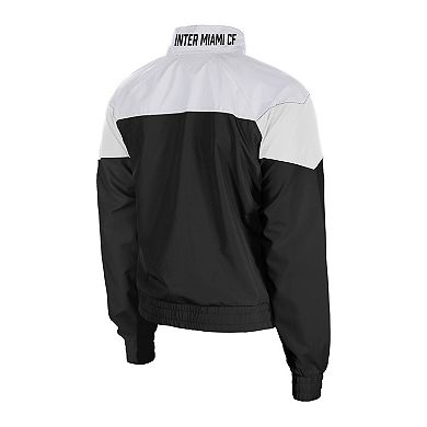 Women's 5th & Ocean by New Era Black Inter Miami CF Leisure Cropped Full-Zip Windbreaker Jacket