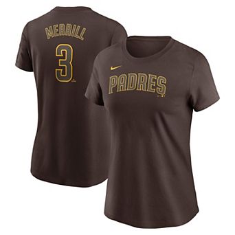 Women's Nike Jackson Merrill Brown San Diego Padres Fuse Name & Number T-Shirt