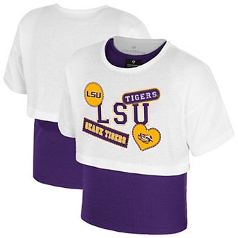 Girl's Youth Colosseum White LSU Tigers Gale Cropped 2Fer Top