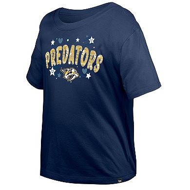 Girl's Youth New Era Navy Nashville Predators Flip Sequin T-Shirt