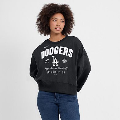 Women's Nike Black Los Angeles Dodgers Oversized High Hip Pullover Sweatshirt