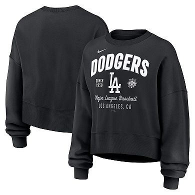Women's Nike Black Los Angeles Dodgers Oversized High Hip Pullover Sweatshirt