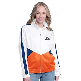 Women's G-III Sports by Carl Banks White/Royal New York Mets Rally Rhinestone Raglan Full-Zip Track Jacket