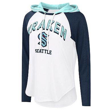Women's G-III 4Her by Carl Banks White Seattle Kraken VIP Raglan Long Sleeve Hoodie T-Shirt