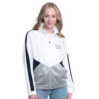 Women's G-III Sports by Carl Banks White/Navy New York Yankees Rally Rhinestone Raglan Full-Zip Track Jacket