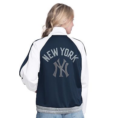 Women's G-III Sports by Carl Banks White/Navy New York Yankees Rally Rhinestone Raglan Full-Zip Track Jacket