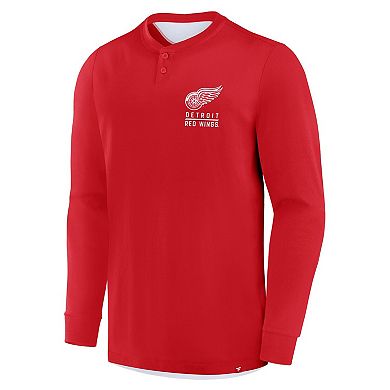 Men's Fanatics Red Detroit Red Wings Adrenaline Push Long Sleeve Henley Shirt