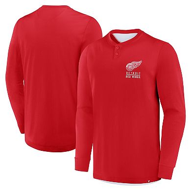 Men's Fanatics Red Detroit Red Wings Adrenaline Push Long Sleeve Henley Shirt