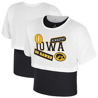 Girl's Youth��Colosseum White Iowa Hawkeyes Gale Cropped 2Fer Top