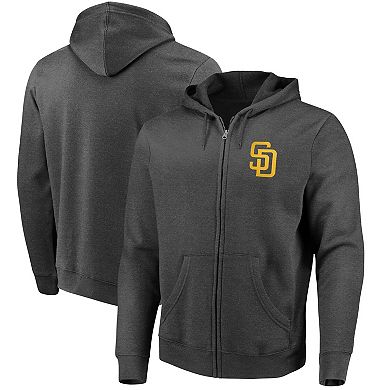 Men's Fanatics Heather Charcoal San Diego Padres Big Gamer Full-Zip Hoodie