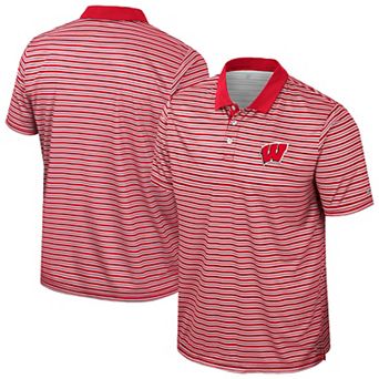 Men's Colosseum Red Wisconsin Badgers Striped Polo