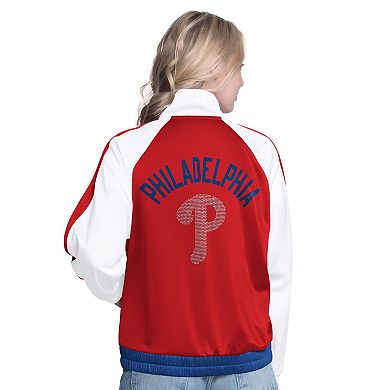 Women's G-III Sports by Carl Banks White/Red Philadelphia Phillies Rally Rhinestone Raglan Full-Zip Track Jacket