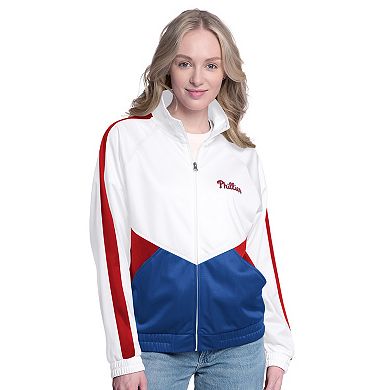 Women's G-III Sports by Carl Banks White/Red Philadelphia Phillies Rally Rhinestone Raglan Full-Zip Track Jacket
