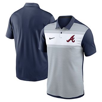 Men's Nike White/Navy Atlanta Braves Vapor Striped Performance Polo