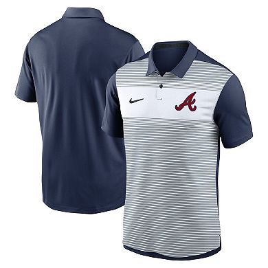 Men's Nike White/Navy Atlanta Braves Vapor Striped Performance Polo
