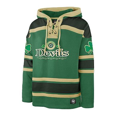 Men's '47 Kelly Green New Jersey Devils St. Patrick's Day McLucky Superior Lacer Pullover Hoodie