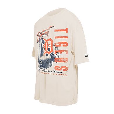 Men's New Era Cream Detroit Tigers Cooperstown Collection Oversized Throwback Distressed T-Shirt