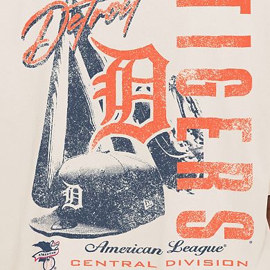 Men's New Era Cream Detroit Tigers Cooperstown Collection Oversized Throwback Distressed T-Shirt