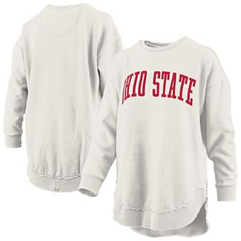 Women's Pressbox Oatmeal Ohio State Buckeyes Melange Poncho Vintage Fleece Long Sleeve Pullover Sweatshirt