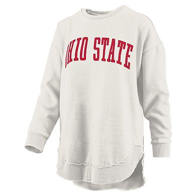 Women's Pressbox Oatmeal Ohio State Buckeyes Melange Poncho Vintage Fleece Long Sleeve Pullover Sweatshirt