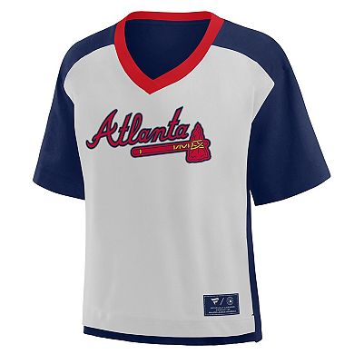 Women's Fanatics Navy/Graphite Atlanta Braves Oversized Race To Win V-Neck T-Shirt
