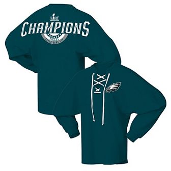 Women's Fanatics Midnight Green Philadelphia Eagles Super Bowl LIX Champions Lace-Up Spirit Jersey Long Sleeve T-Shirt