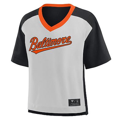 Women's Fanatics Black/Graphite Baltimore Orioles Oversized Race To Win V-Neck T-Shirt
