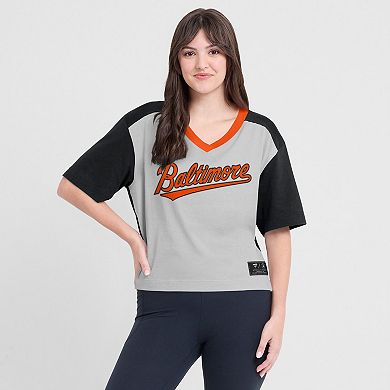 Women's Fanatics Black/Graphite Baltimore Orioles Oversized Race To Win V-Neck T-Shirt