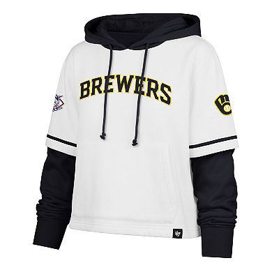 Women's '47 White Milwaukee Brewers Trifecta Shortstop Cropped Pullover Hoodie
